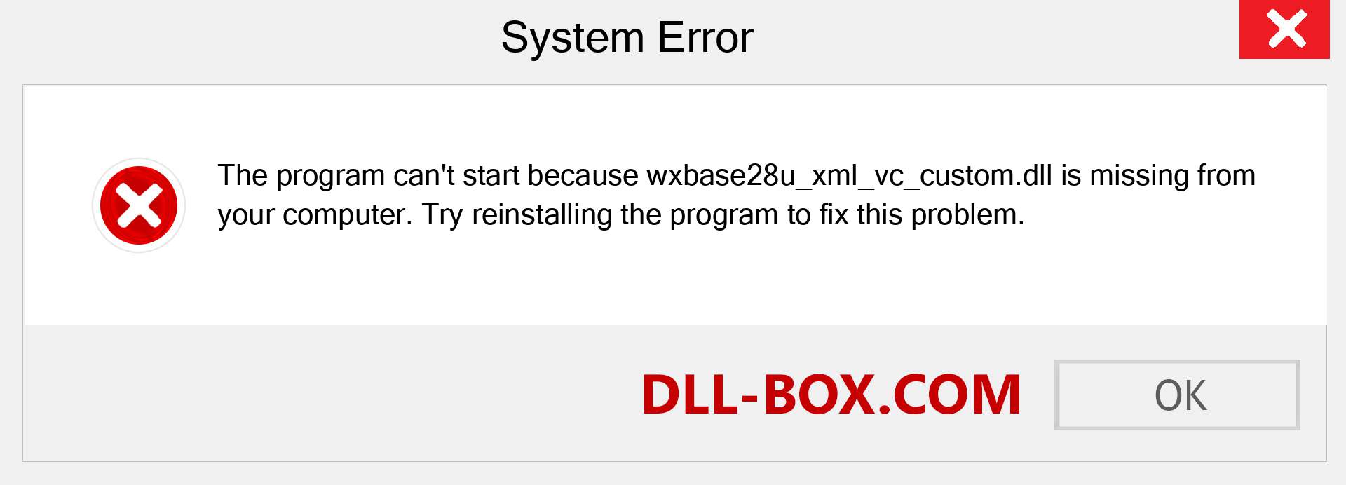  wxbase28u_xml_vc_custom.dll file is missing?. Download for Windows 7, 8, 10 - Fix  wxbase28u_xml_vc_custom dll Missing Error on Windows, photos, images