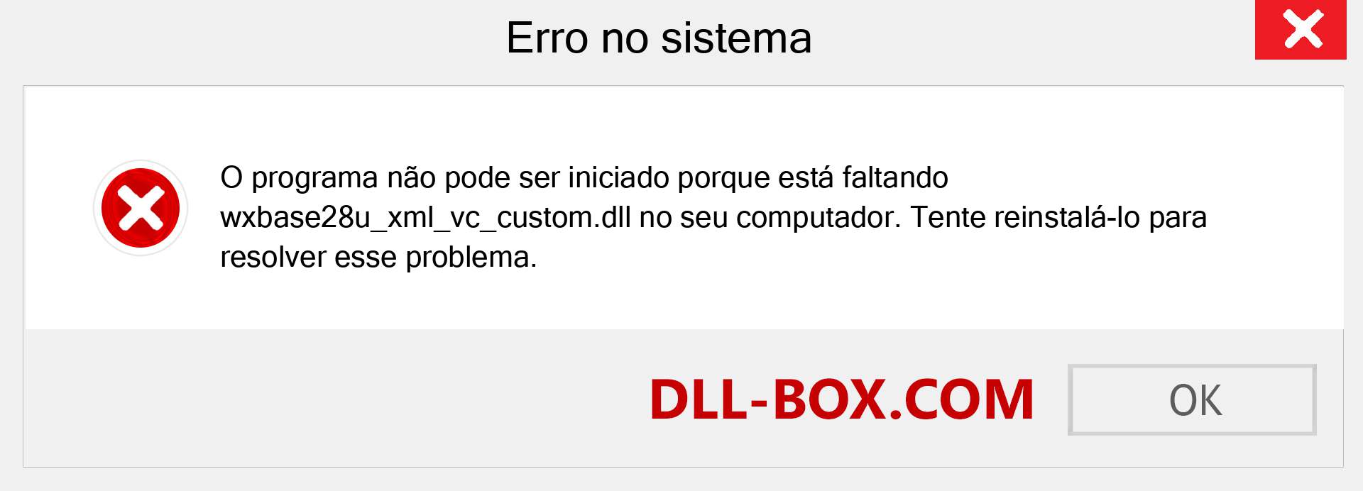 Arquivo wxbase28u_xml_vc_custom.dll ausente ?. Download para Windows 7, 8, 10 - Correção de erro ausente wxbase28u_xml_vc_custom dll no Windows, fotos, imagens